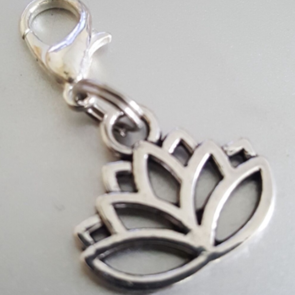 Silver Lotus Clip on Charm Pendant Key Chain 1"